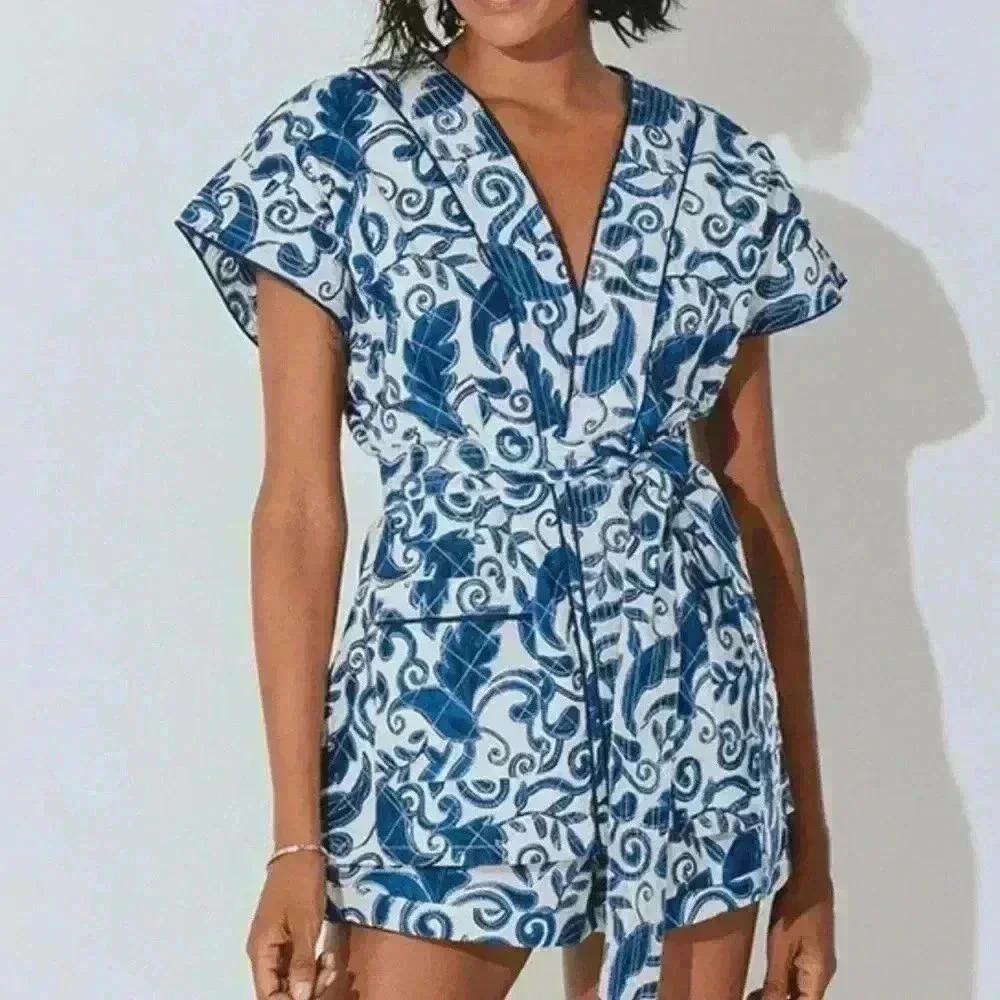 Cleobella Blue and White Patterned Top